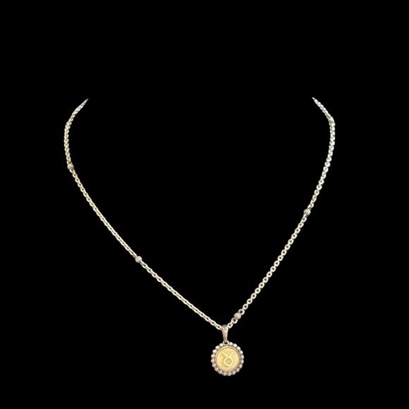 Lagos Signature Caviar Taurus Charm Necklace 18in Ball Chain 925 Silver 18k Gold - Picture 1 of 12